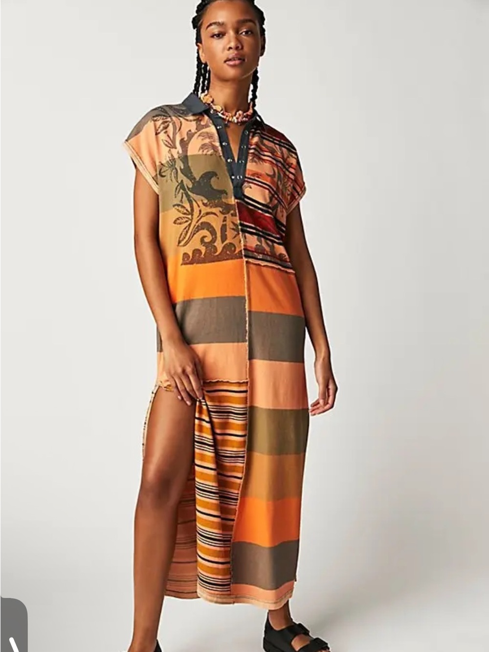 Free People Wild World Midi Dress Patchwork in sunset combo sz.xs